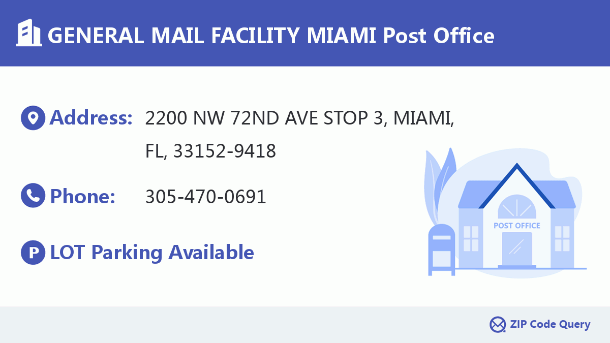 Post Office:GENERAL MAIL FACILITY MIAMI